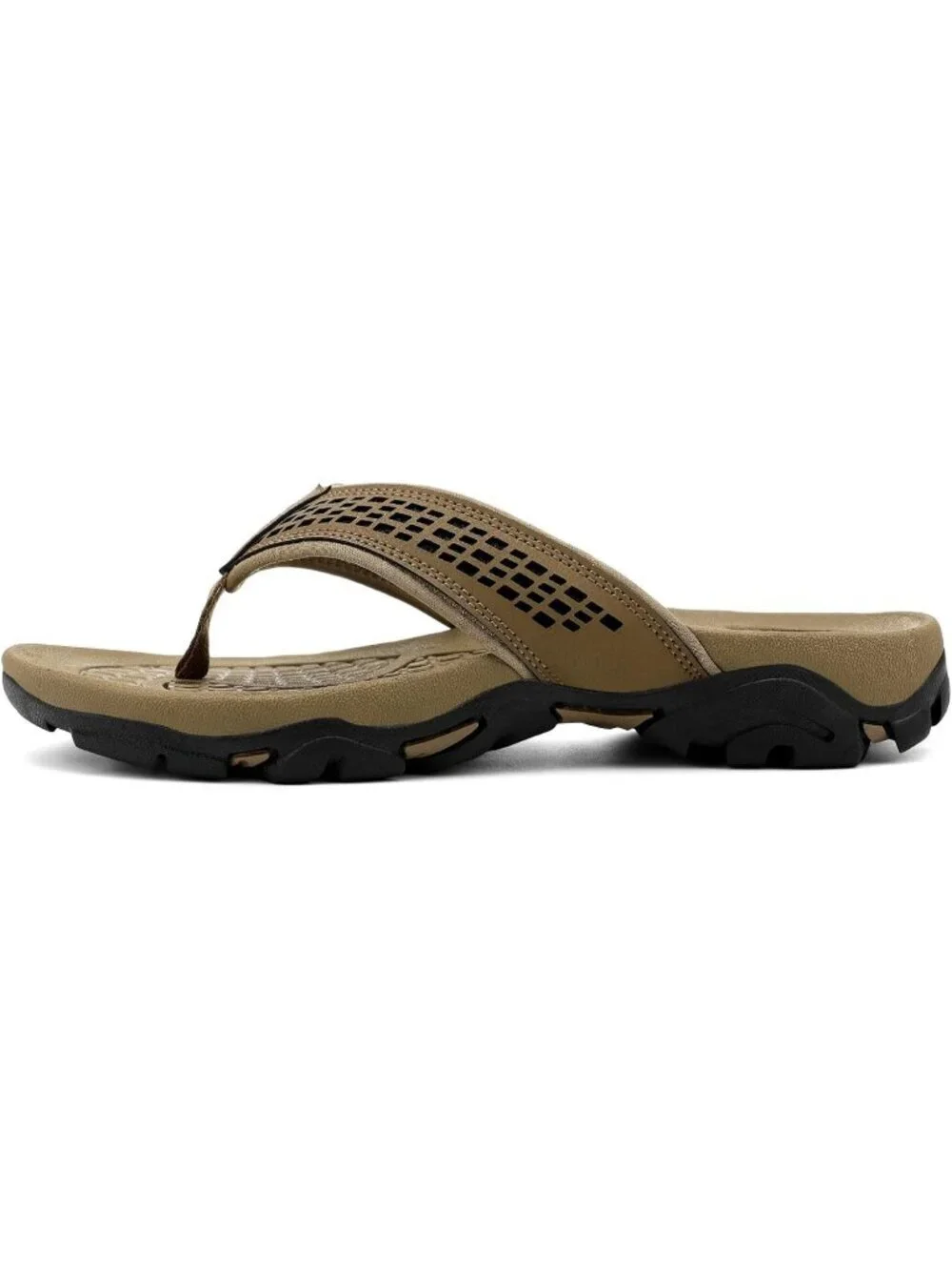 Men's Brown Black Beach Flip-Flops Water Outdoor Athletic Thong Sandal Slipper